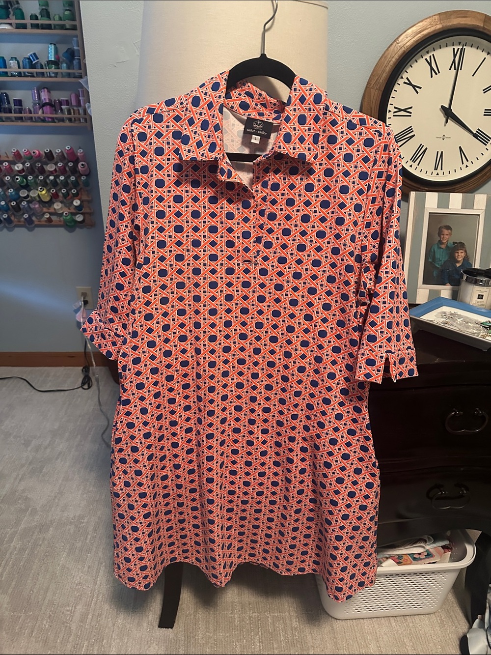 Women’s 3/4 sleeve Sailor-Sailor Orange and Navy Polo Dress , large, like new